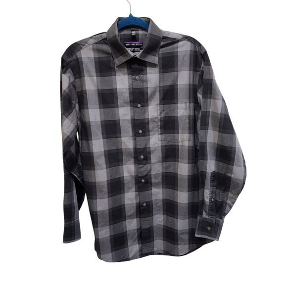 Geoffrey Beene Mens 15.5 32/33 Plaid Long Sleeve Dress Shirt Gray Black Classic - Picture 1 of 9